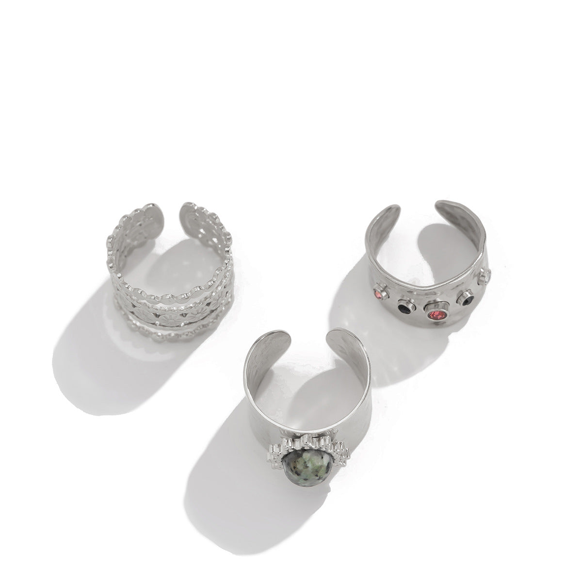 Fashionable Joint Ring Set Hip Hop Metallic Fold Set with Gemstone Rings - Korvel
