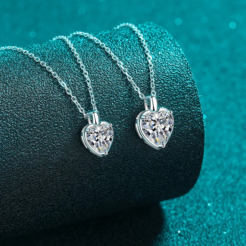 2 Carat Moissanite 925 Sterling Silver Heart Shape Necklace - Korvel