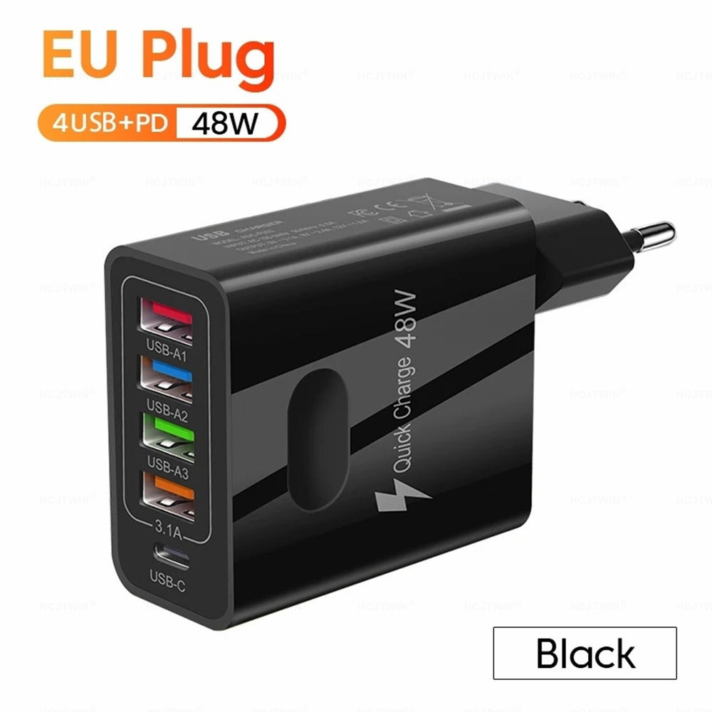 Chargeur 48W Multi-Interface 4USB avec Chargement Rapide PD