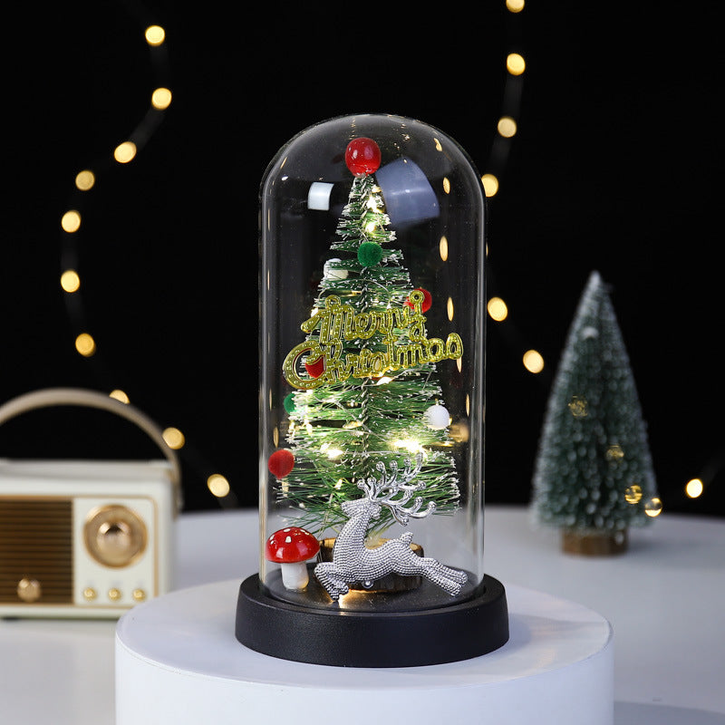 Christmas Gift LED Light Illumination Decorative Ornament Mini Christmas Tree Deer Glass Cover - Korvel