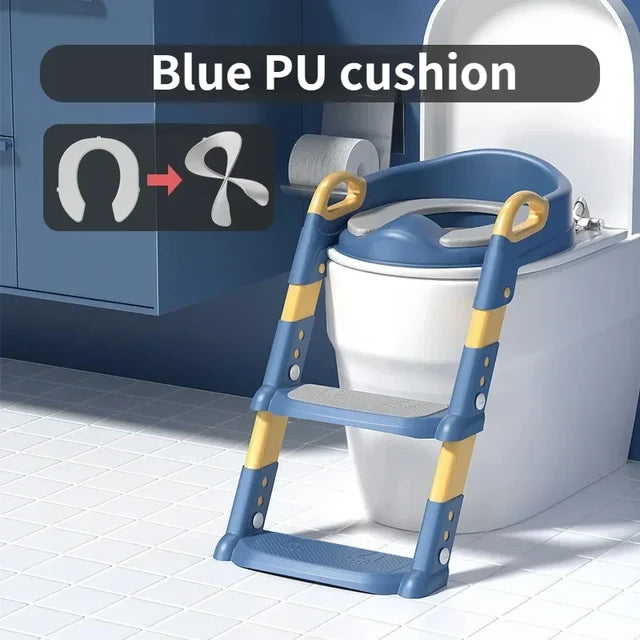 Stair Style Children's Toilet Boy and Girl Baby Toilet Folding Rack Step Stool Child Step Toilet Seat Ring Baby Potty Toilets - Korvel