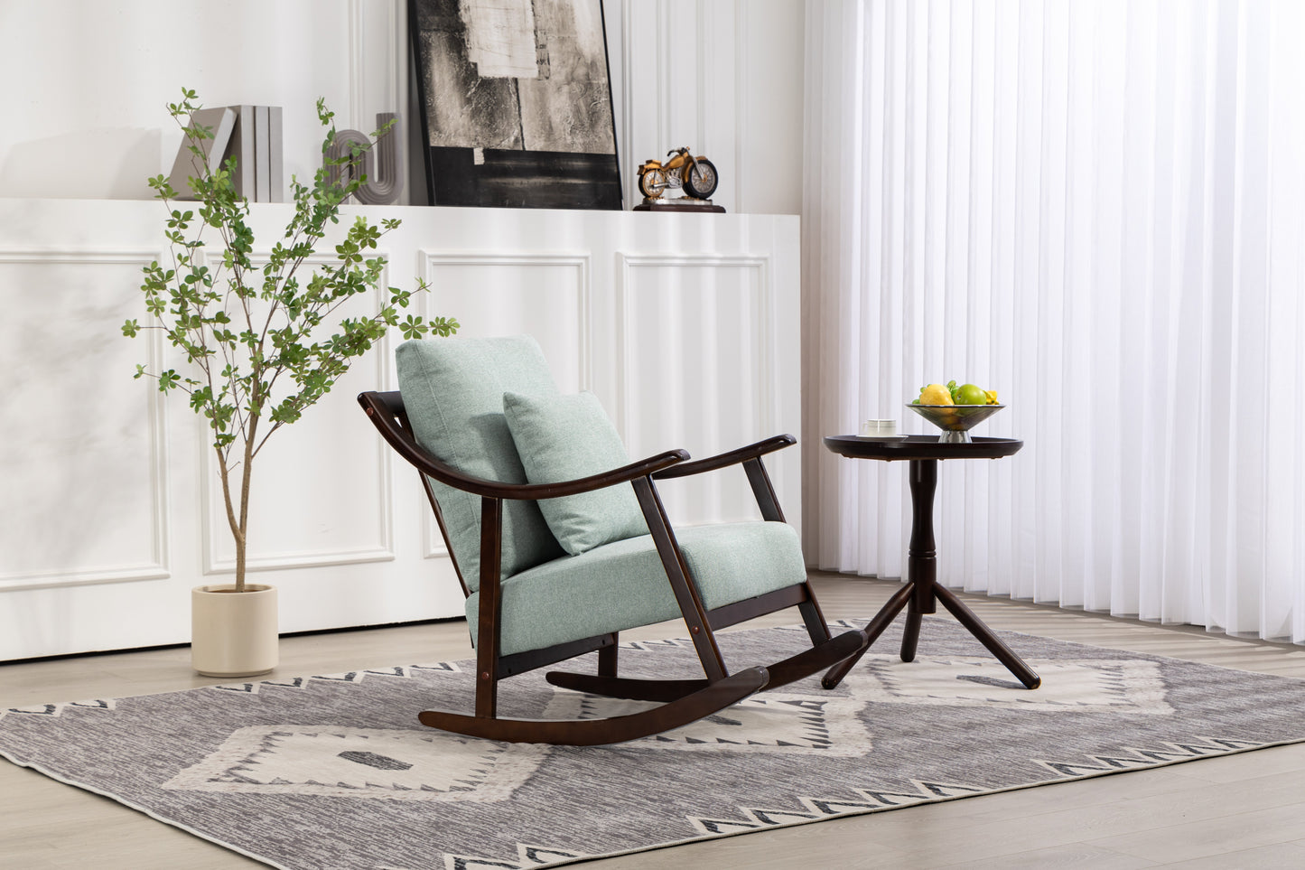 Chaise Berçante en Tissu Tissé de Style Mid-Century Moderne