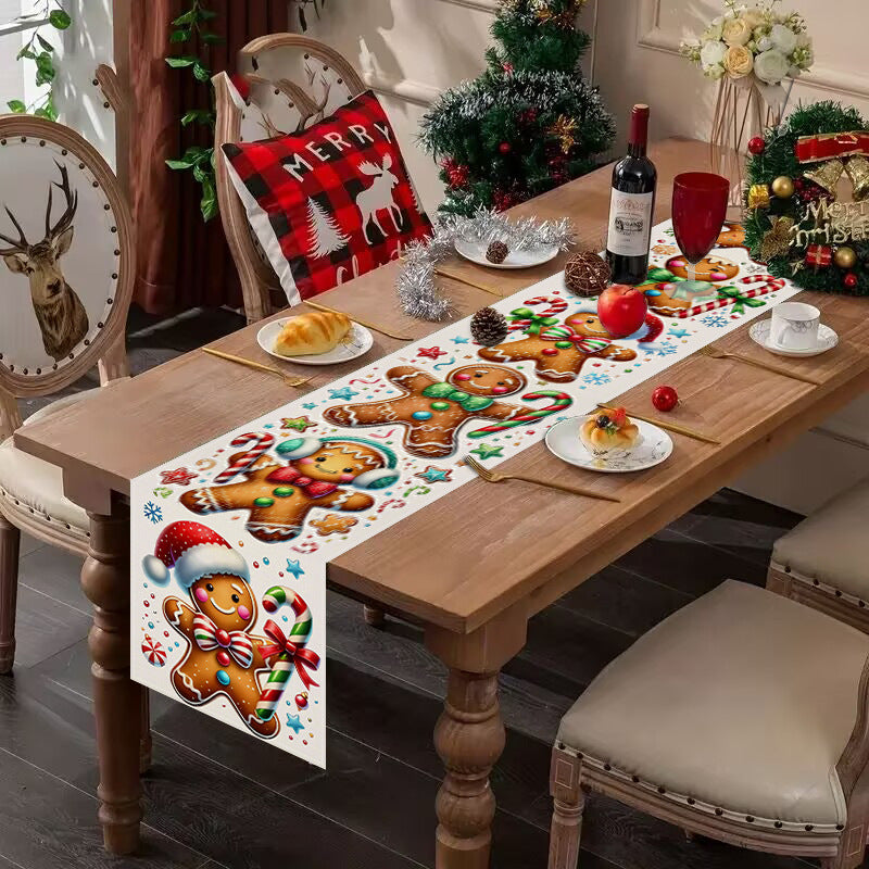 New Gingerbread Man Table Flag Christmas Party Decoration Tablecloth Mat Living Room Dining Room Tablecloth Printed Tea Table Fabric - Korvel