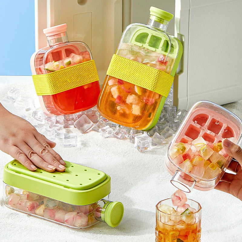 Ice Tray Ice Cube Mold Press Ice Maker With Lid 2-in-1 Ice Cube Bottle Food Grade Ice Making Straw Dual-use Ice Kettle - Korvel