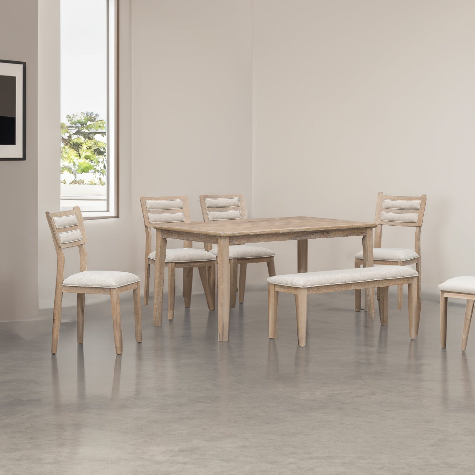 TREXM Classic and Traditional Style 6 - Piece Dining Set, Includes Dining Table, 4 Upholstered Chairs & Bench (Natural Wood Wash） - Korvel