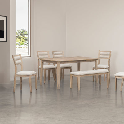 TREXM Classic and Traditional Style 6 - Piece Dining Set, Includes Dining Table, 4 Upholstered Chairs & Bench (Natural Wood Wash） - Korvel