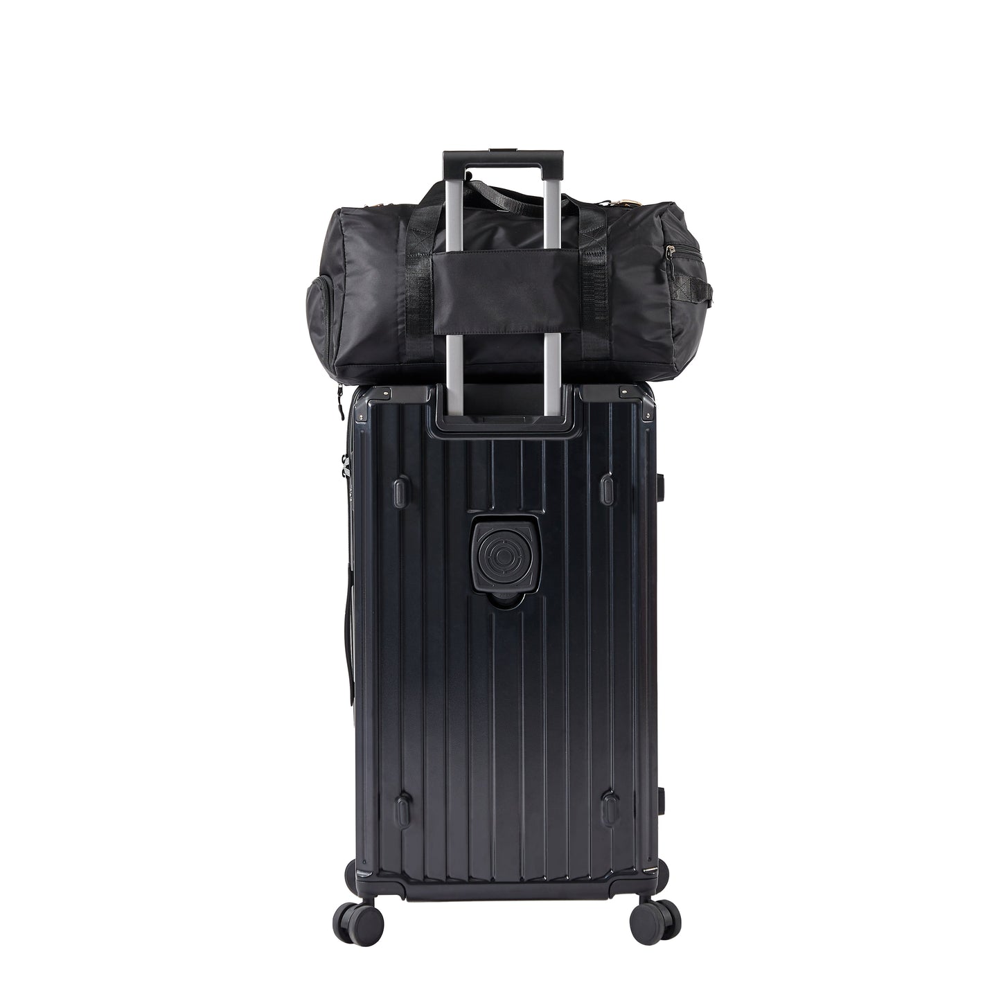 Luggage Set 4 pcs (20"/24"/29"/Travel Bag), PC+ABS Durable Lightweight Luggage with Collapsible Cup Holder TSA Lock, Black - Korvel