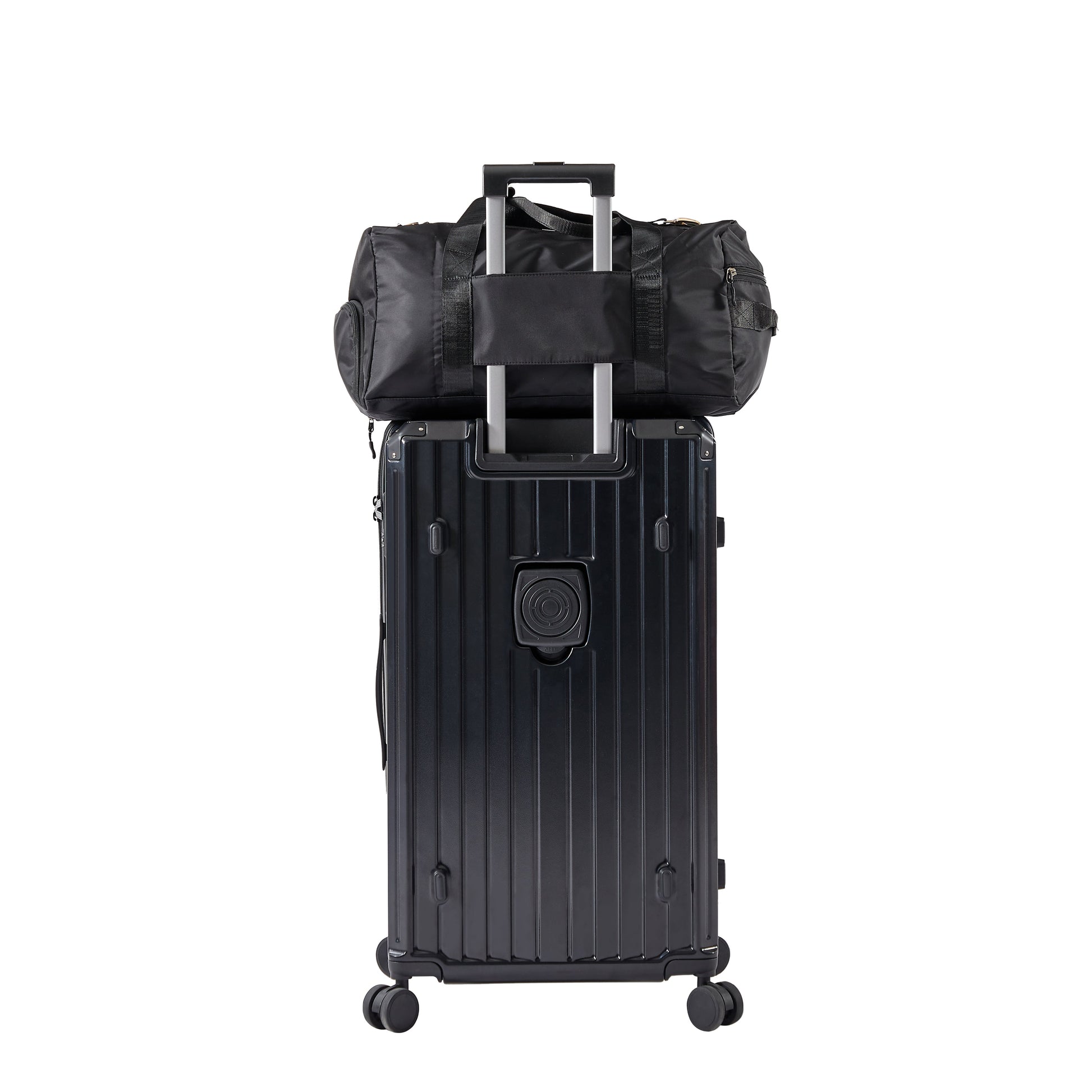 Luggage Set 4 pcs (20"/24"/29"/Travel Bag), PC+ABS Durable Lightweight Luggage with Collapsible Cup Holder TSA Lock, Black - Korvel