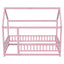 Twin Size Floor Wooden Bed with House Roof Frame, Fence Guardrails,Pink - Korvel