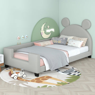 Twin Size Upholstered Daybed with Carton Ears Shaped Headboard  Grey - Korvel