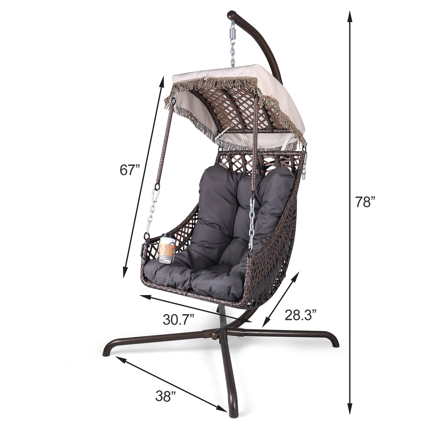 Swing Egg Chair with Stand Indoor Outdoor Wicker Rattan Frame 350lbs Capacity Hammock Chair - Korvel