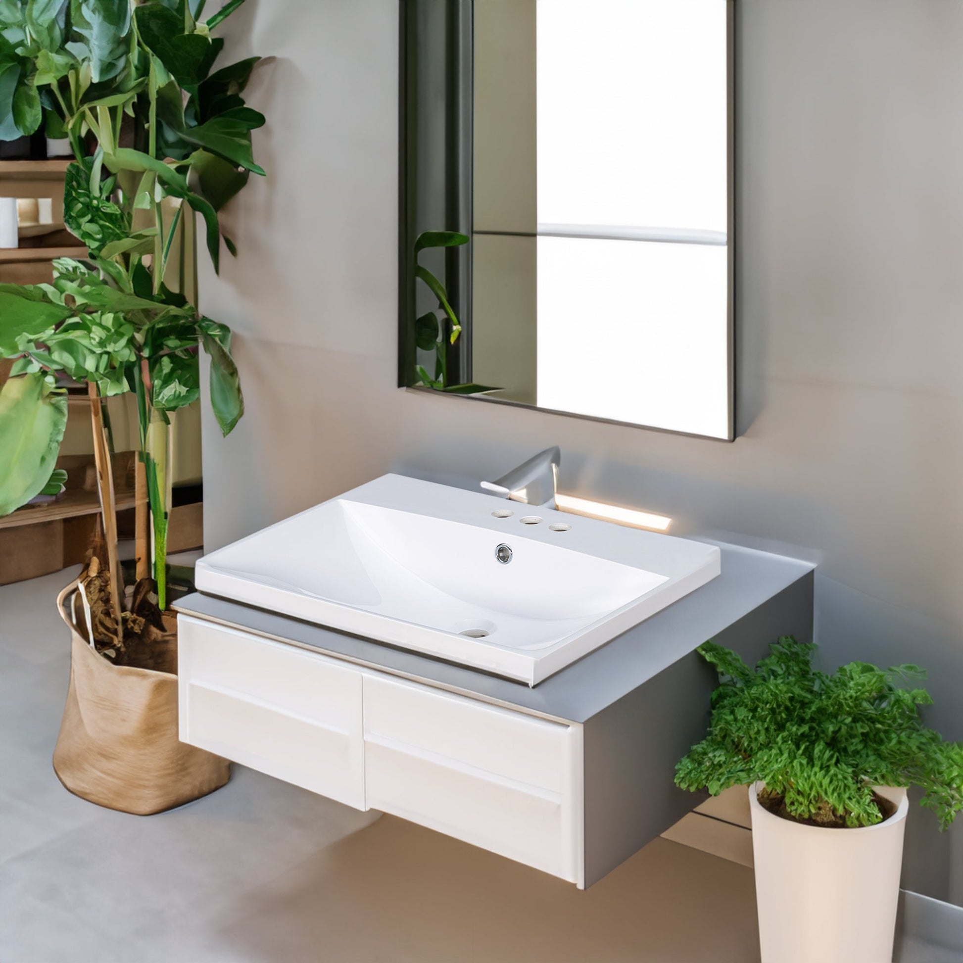 24" Bathroom Vanity Top Only White Basin 3-Faucet Holes  4" Faucet Available Ceramic - Korvel
