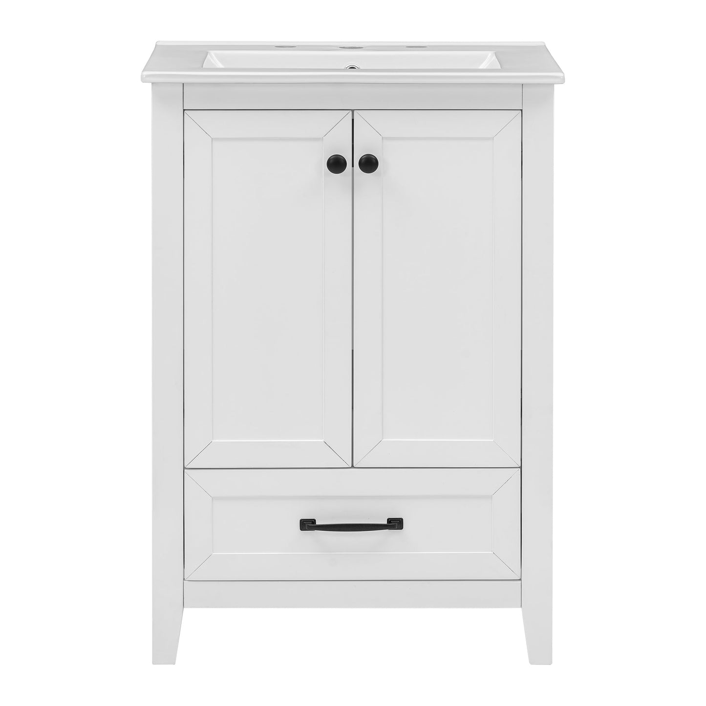 24" Bathroom Vanity with Sink, Bathroom Vanity Cabinet with One Drawer and Doors, Solid Wood and MDF, White - Korvel