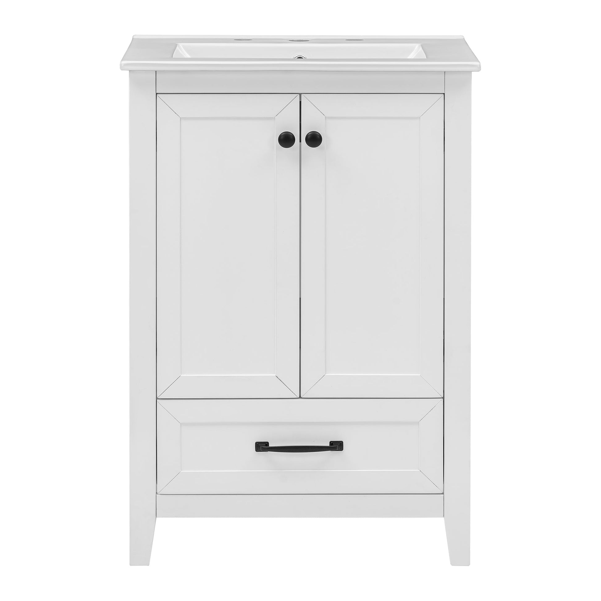 24" Bathroom Vanity with Sink, Bathroom Vanity Cabinet with One Drawer and Doors, Solid Wood and MDF, White - Korvel