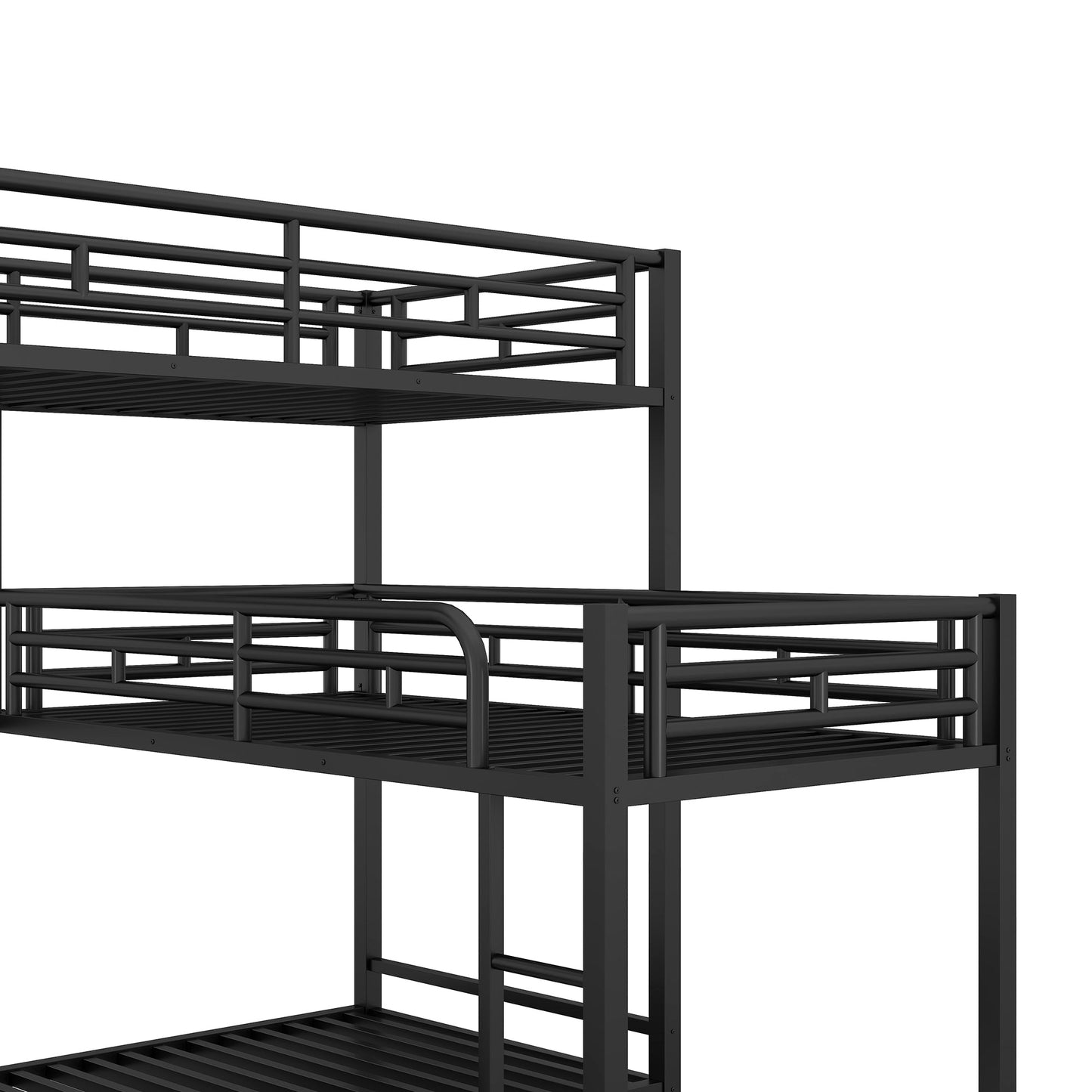 L-shaped Metal Triple Twin Size Bunk Bed, Black - Korvel