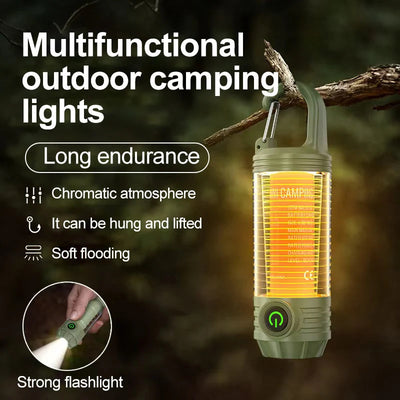 Multi functional outdoor camping light, portable strong light flashlight, rechargeable mini retro camping atmosphere light - Korvel