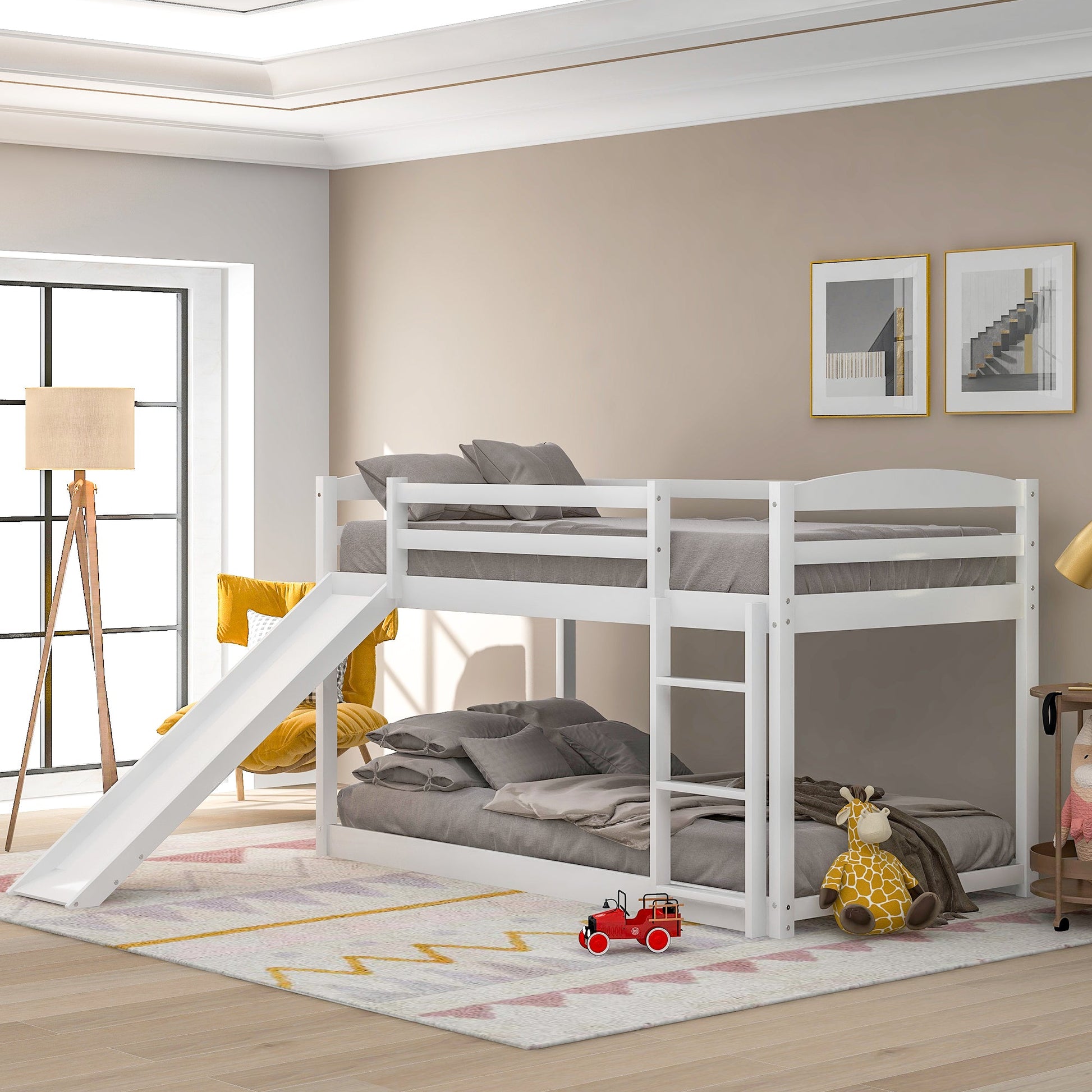 Twin over Twin Bunk Bed with Convertible Slide and Ladder   White - Korvel