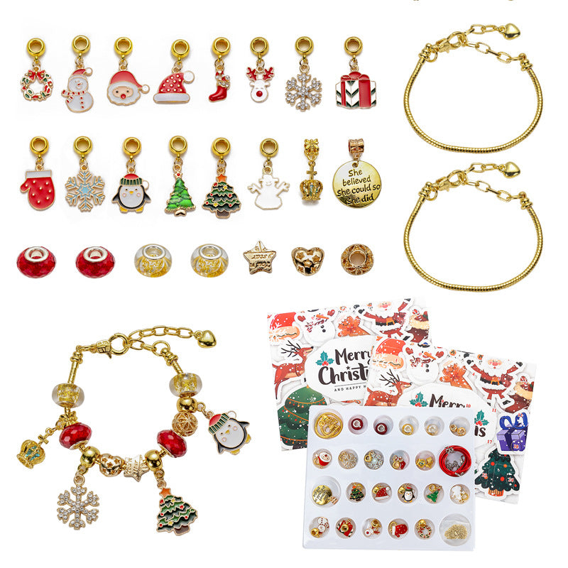 DIY creative children's bracelet jewelry 24-grid calendar Christmas holiday surprise blind box silver set - Korvel