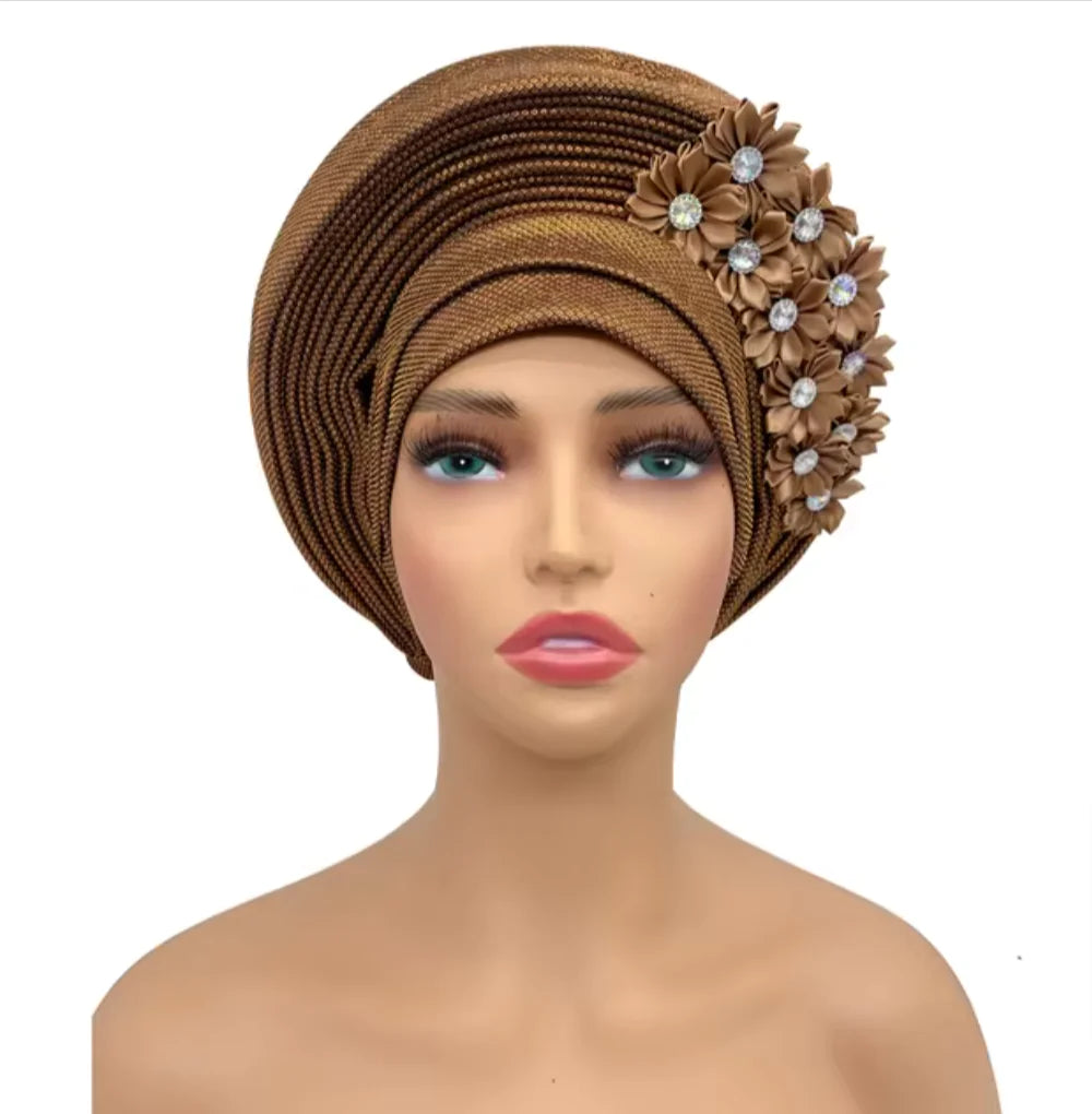 Elegant Floral Auto Gele Headwrap - 2024 African Turban