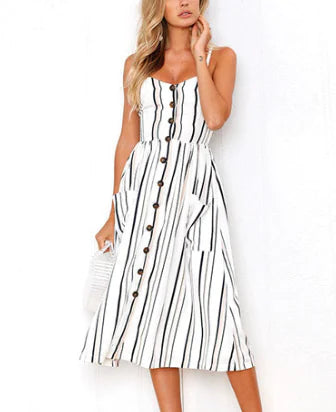 Vestido Midi de Lino y Algodón a Rayas BeAvant para Mujeres