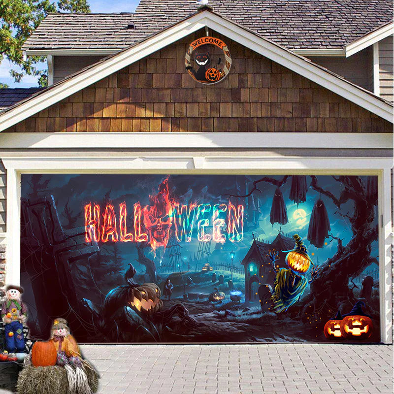 Banner de puerta de garaje Halloween Bosque Nebuloso