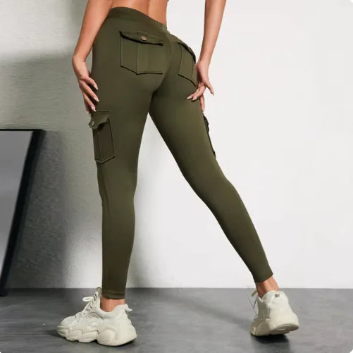 Pantalones de Trabajo Fitness de Alta Elasticidad con Bolsillos para Mujeres
