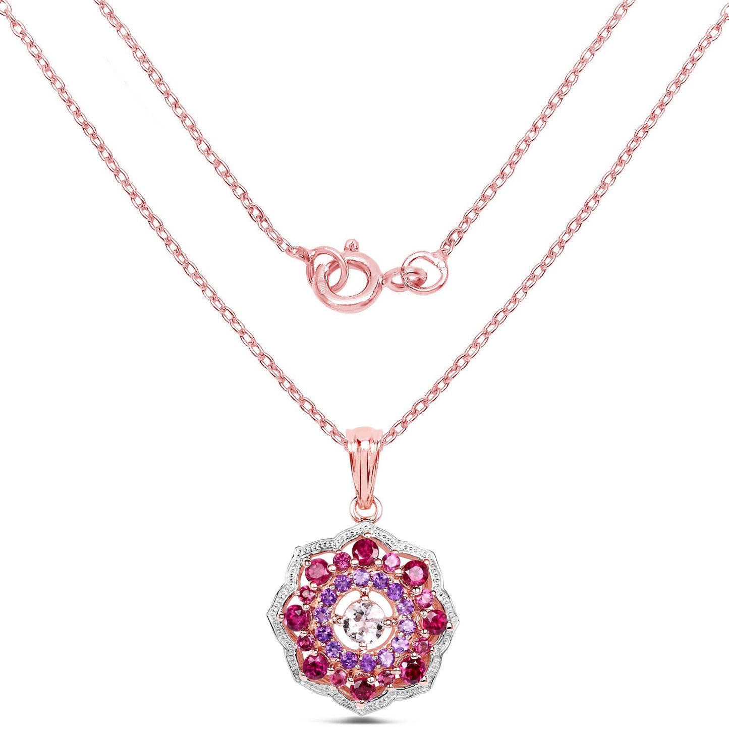 Colgante de Morganita, Rodolita y Amatista Bañado en Oro Rosa de 14K