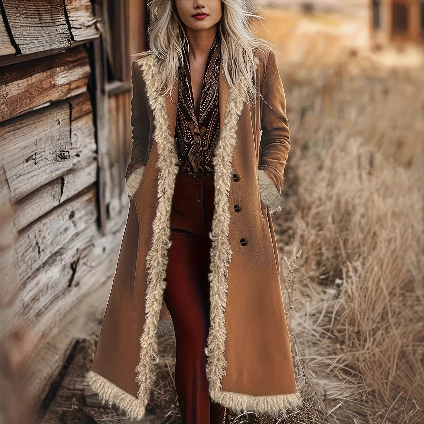 Chaqueta Larga de Ante Retro para Mujer para Primavera y Otoño