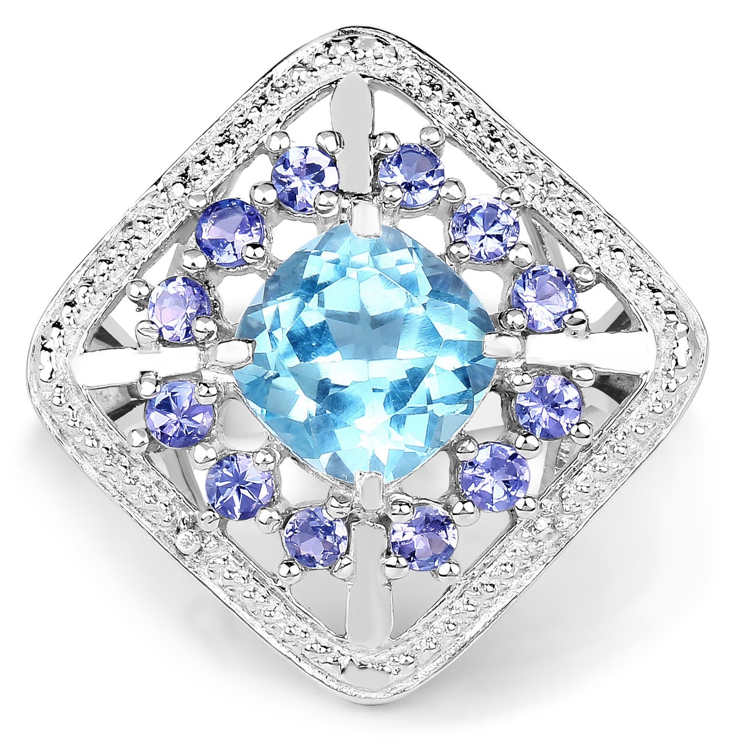 4.24 Carat Blue Topaz & Tanzanite Sterling Silver Ring