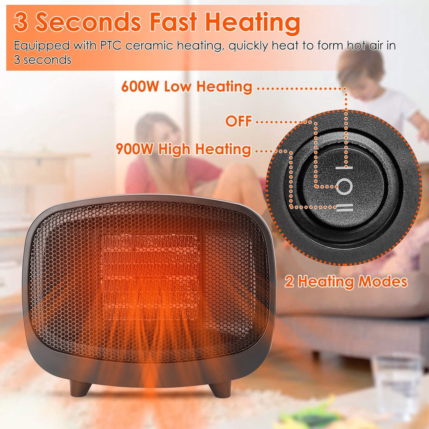Compact Electric Space Heater with Safety Features for Indoor Use