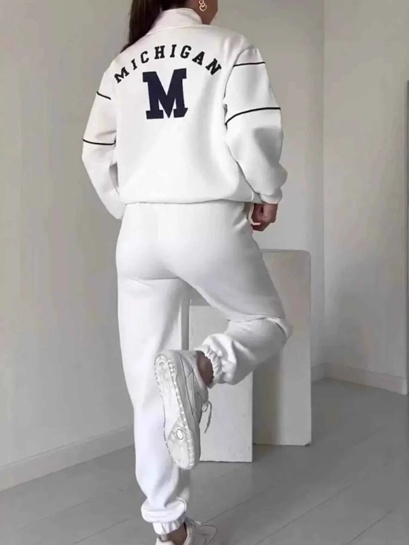Plus Size Striped Quarter Zip Top and Pants Set