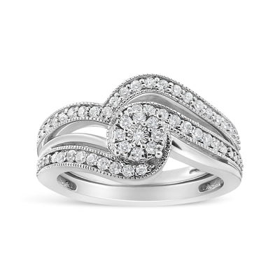 Bague de fiançailles vintage en argent sterling .925 avec plusieurs diamants - Taille 7