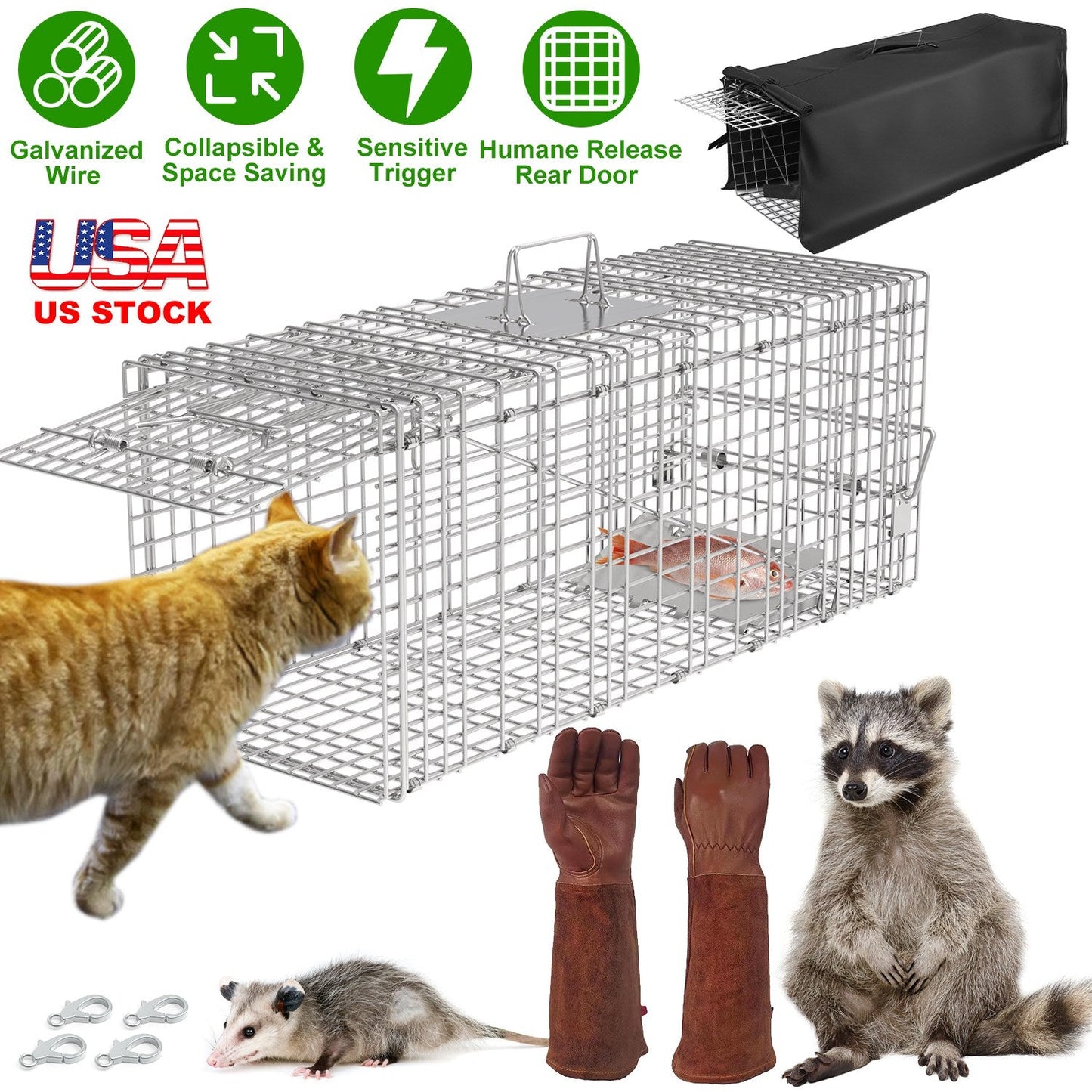 Humane Live Cat Trap Cage with Waterproof Cover