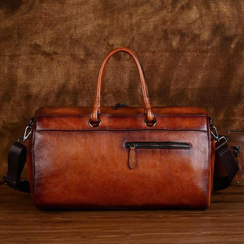 Handmade Retro Leather Satchel Bag with Large Capacity
