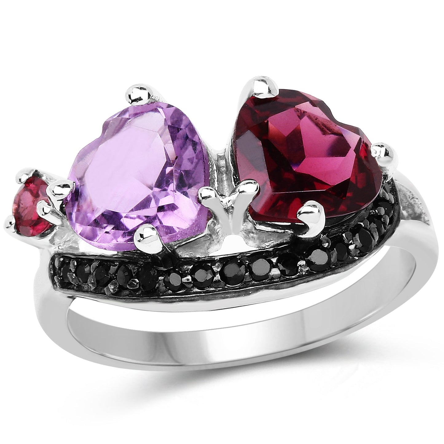 4.07 Carat Genuine Amethyst & Rhodolite Sterling Silver Ring