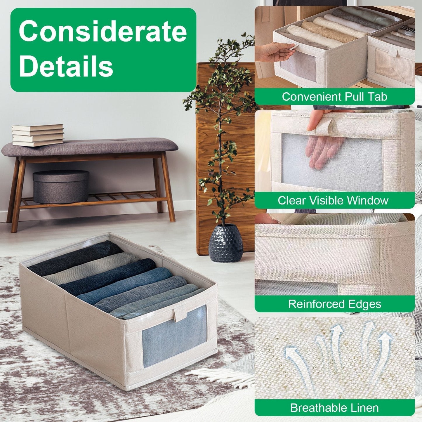 4-Piece Foldable Linen Storage Bins with Clear Window