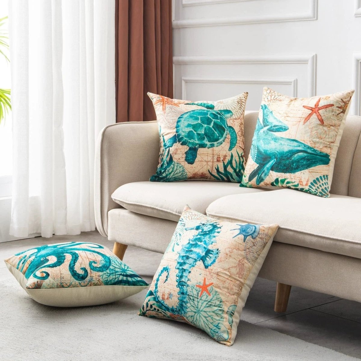 Housses de coussin imprimées Tortue de mer Mandotos pour une décoration intérieure élégante