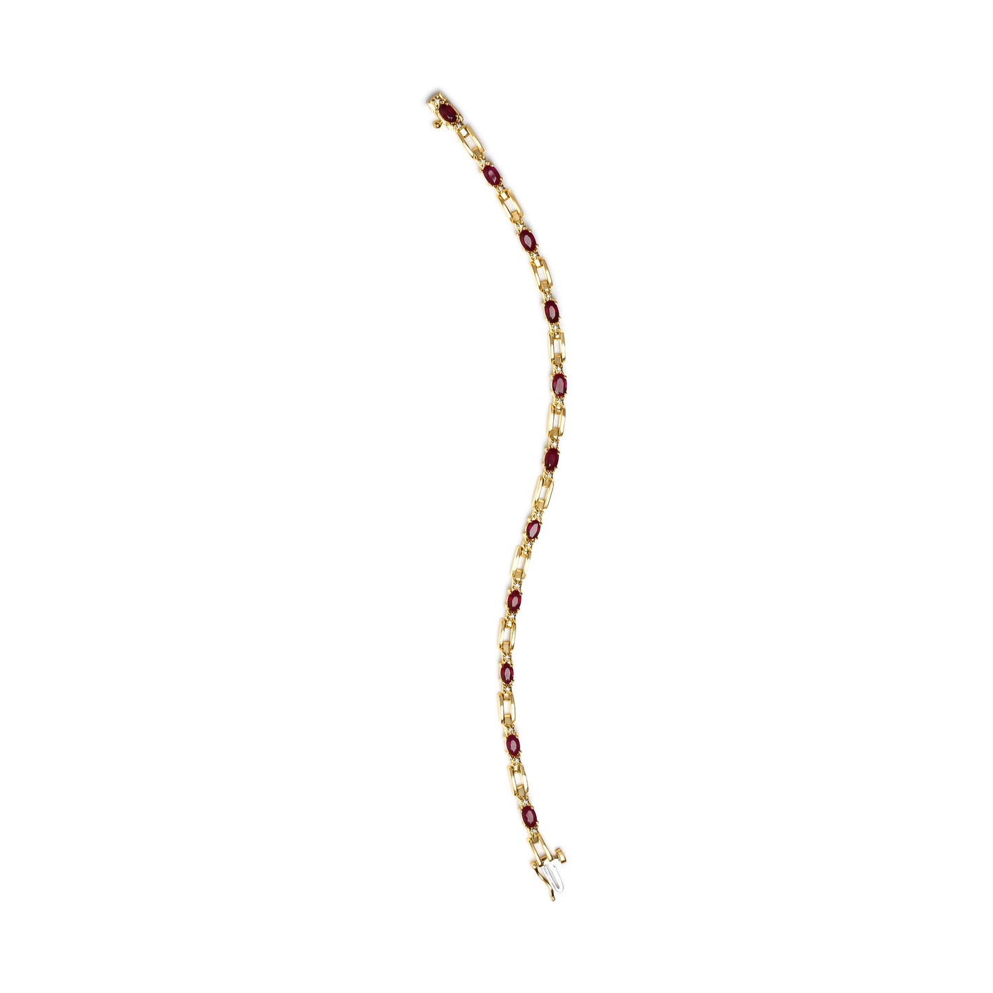 10K Yellow Gold Ruby and Diamond Bar Bracelet - Size 7"