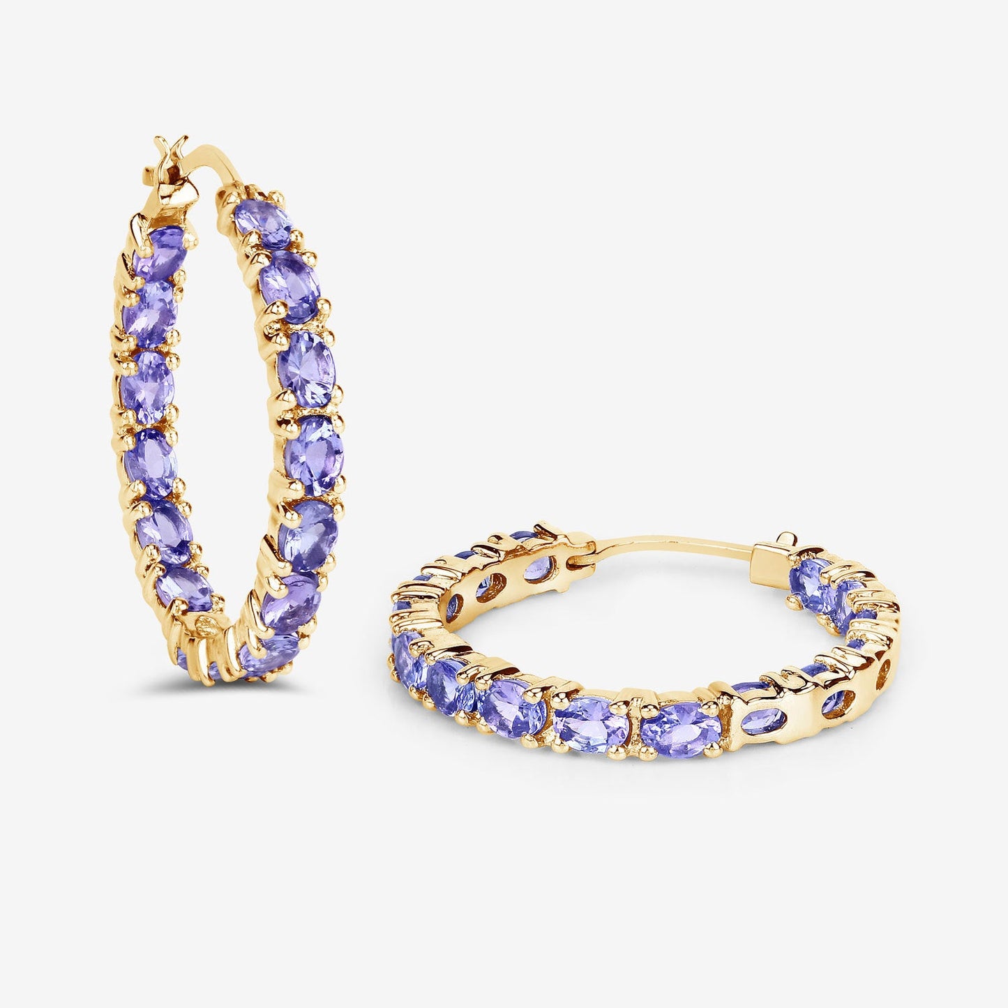 Boucles d'oreilles créoles en argent sterling avec tanzanite véritable de 5,10 carats