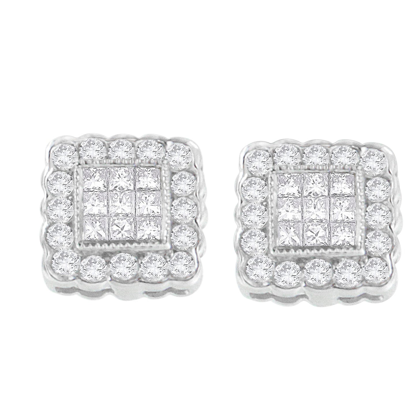 Pendientes de Stud Halo de Diamante en Oro Blanco de 14K