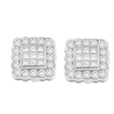Pendientes de Stud Halo de Diamante en Oro Blanco de 14K