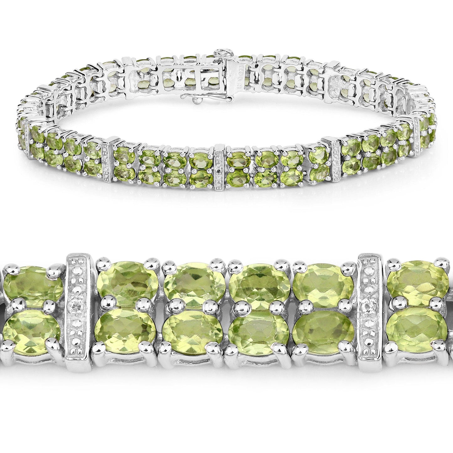 12.97 Carat Genuine Peridot & White Topaz Sterling Silver Bracelet