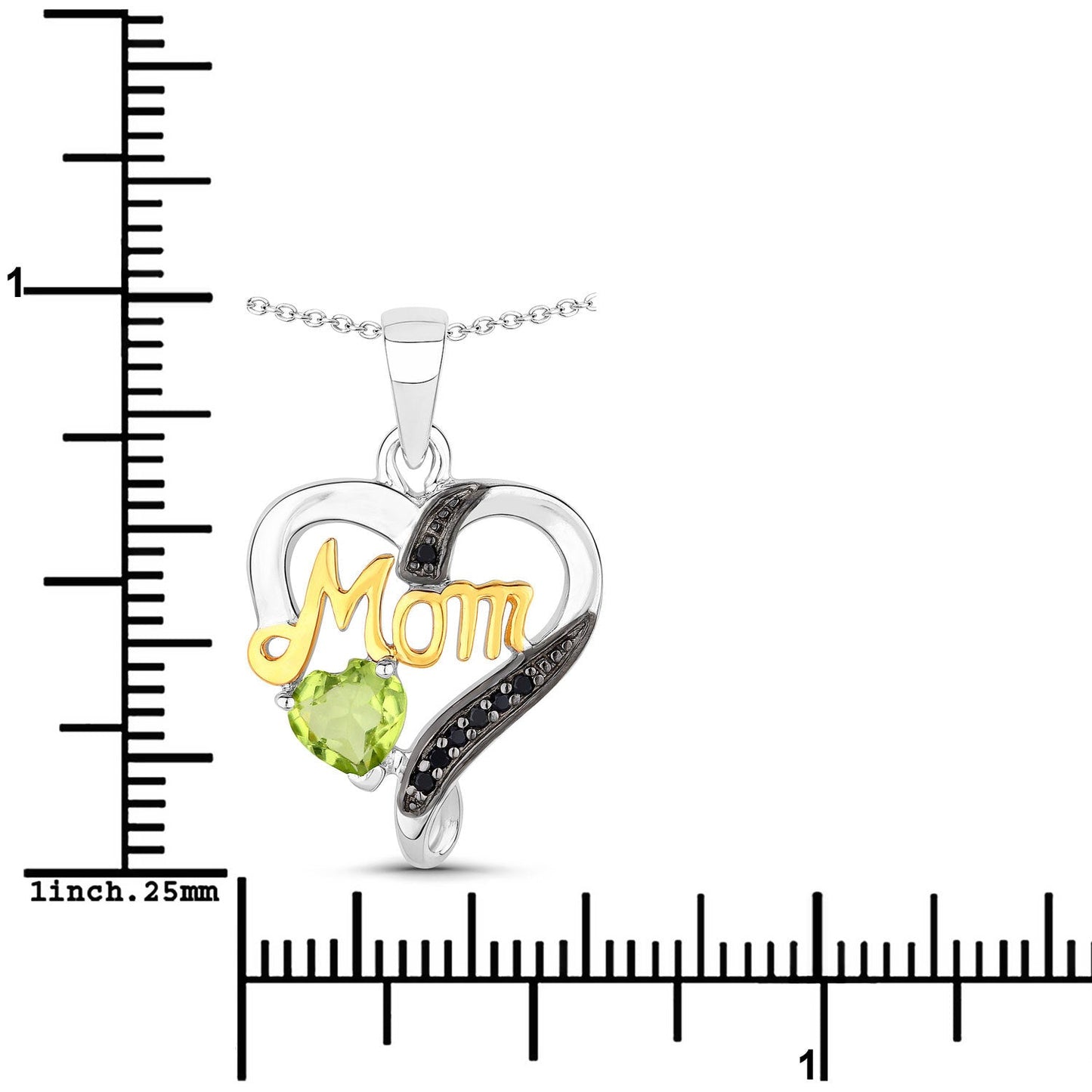 Pendentif en péridot véritable de 0,49 carat et spinelle noir en argent sterling