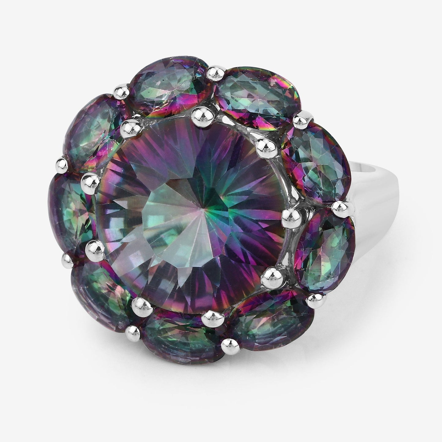 Bague en argent sterling avec quartz arc-en-ciel de 11,45 carats