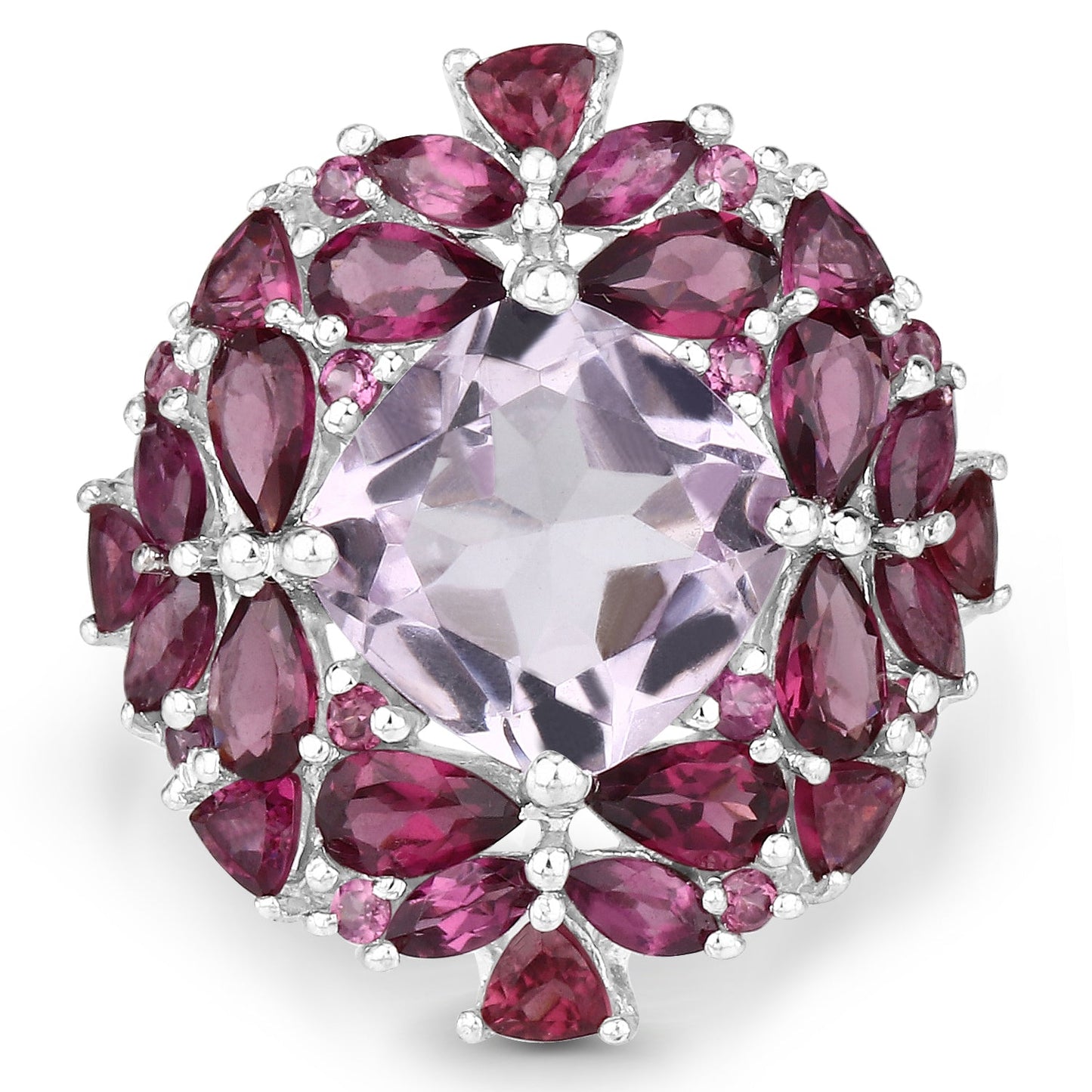 Bague en argent sterling avec améthyste rose et rhodolite de 8,19 carats