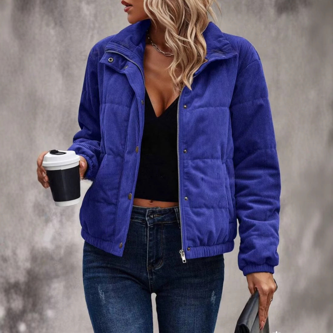 Women's Short Cotton Trucker Jacket with Long Sleeves