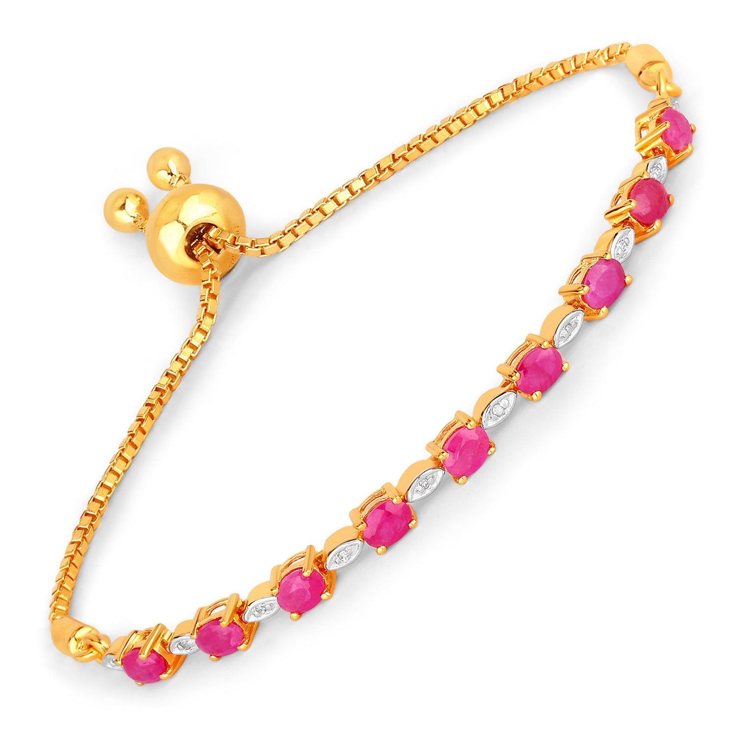 Elegant Ruby and Diamond Sterling Silver Bracelet