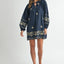 Embroidered Long Sleeve Peasant Mini Dress for Women