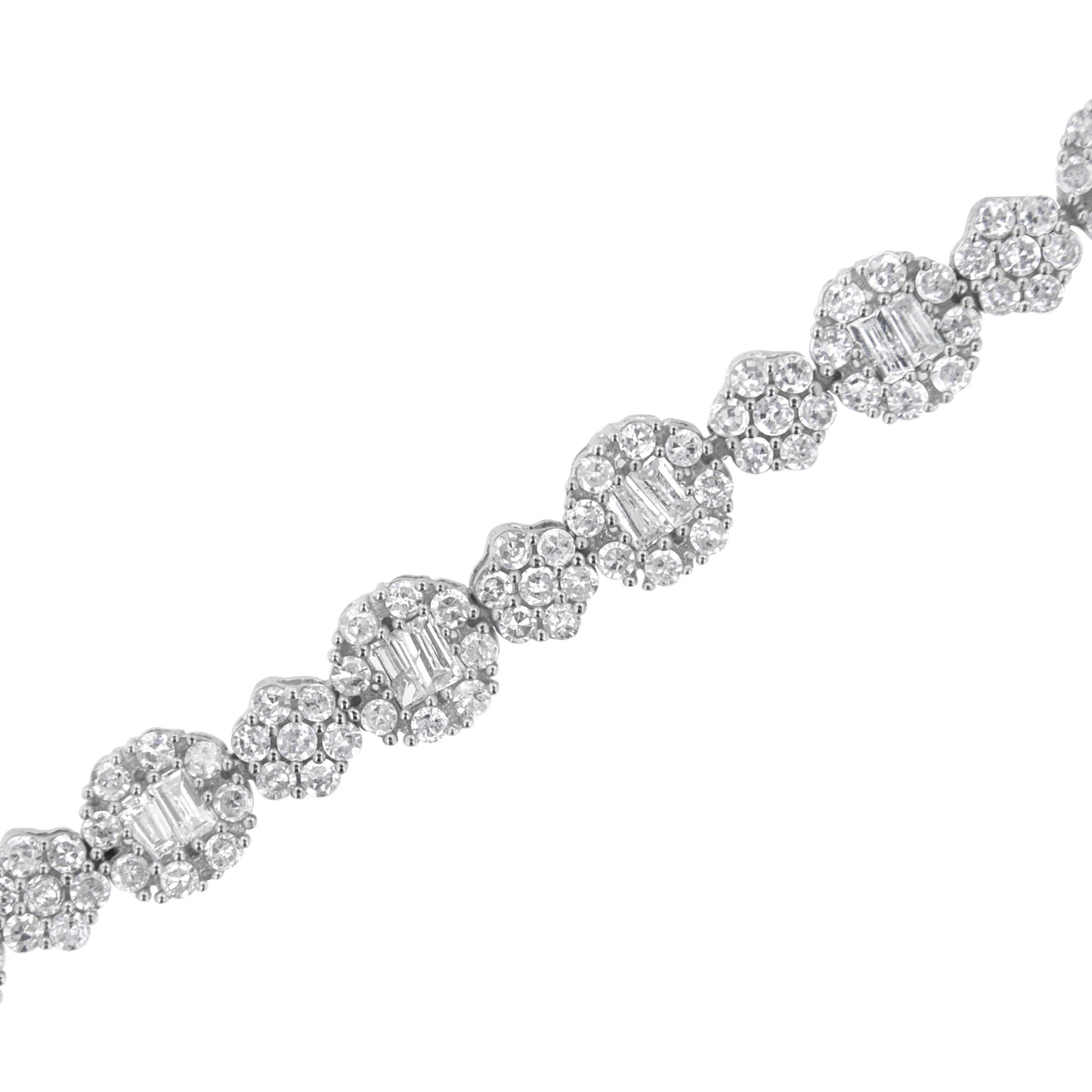 10K White Gold Diamond Floral Cluster Link Bracelet - 4.0 cttw