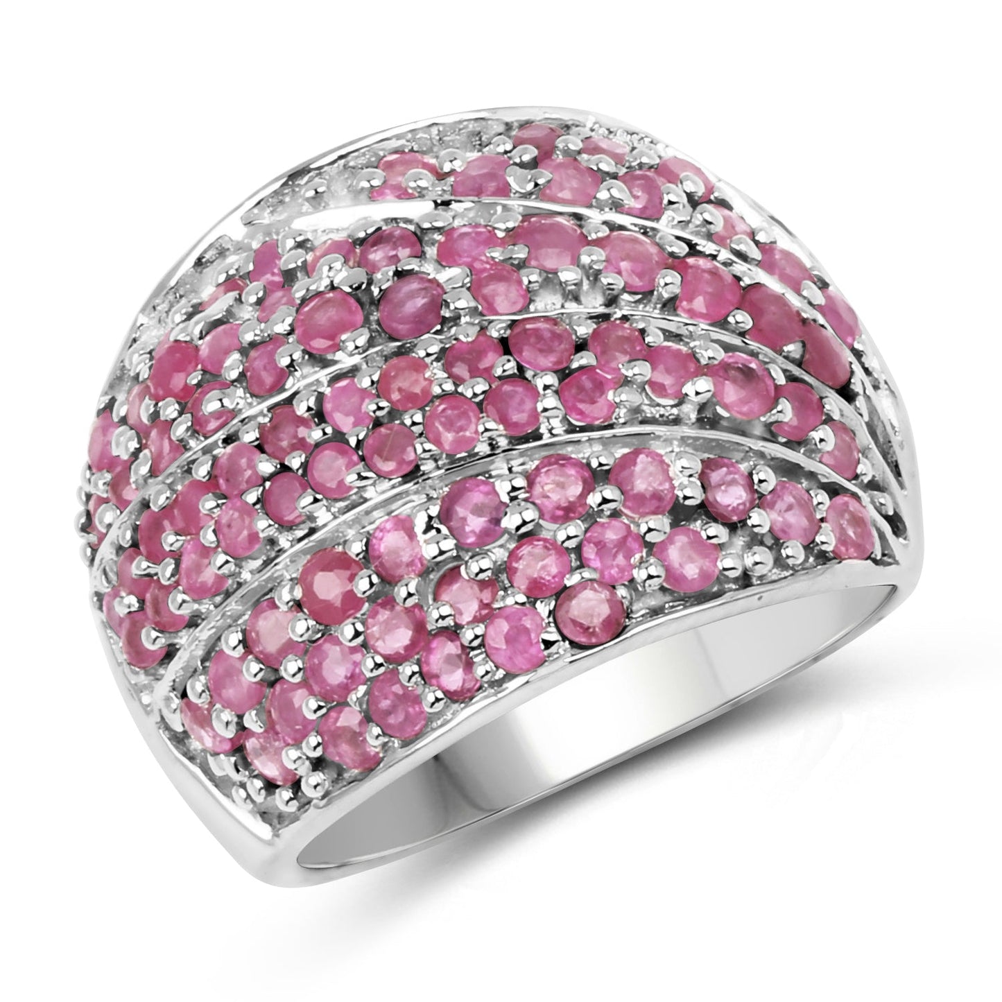 Bague en cluster en rubis véritable de 2,97 carats en argent sterling